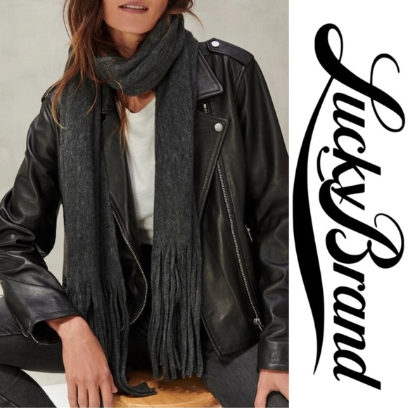 LUCKY BRAND Dark Charcoal Grey Fringe Scarf Wrap - Picture 1 of 5